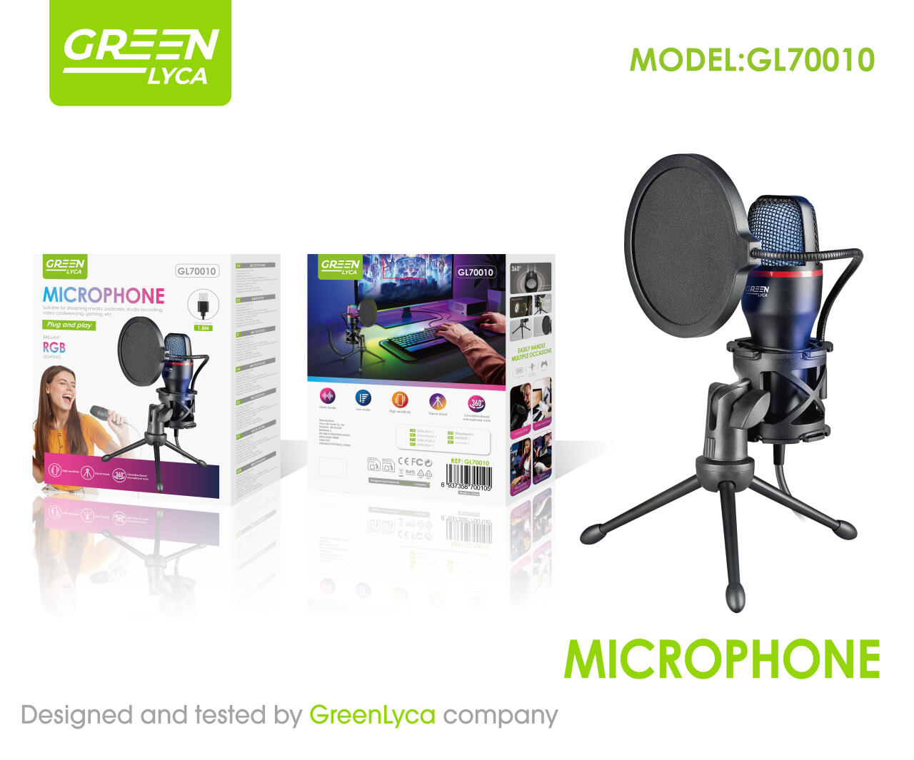 Micrófono con tripode portátil con sonido claro y conexión estable, GL70010