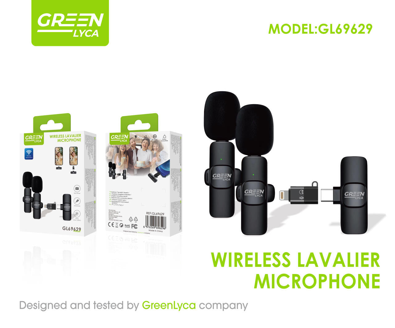 Micrófonos inalámbricos Type-C/IOS Green Lyca