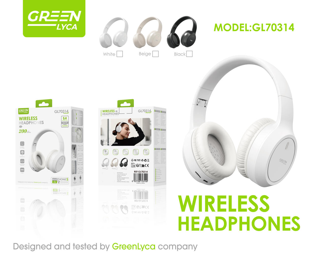 Cascos Bluetooth 5.4, HI-Fi, 200mah, Green Lyca gl70314
